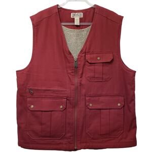 DULUTH Iron Range Fire Hose Vest Lined w/ Faux Shearling Red Men's Size XL